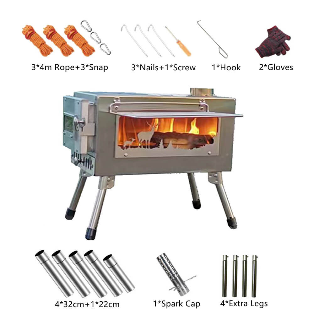 thumbnail image 2 of Hot Tent Stove, Unho Wood Burning Stove, Portable Wood Stove With 6 Stainless Chimney Pipes For 2 of 13
