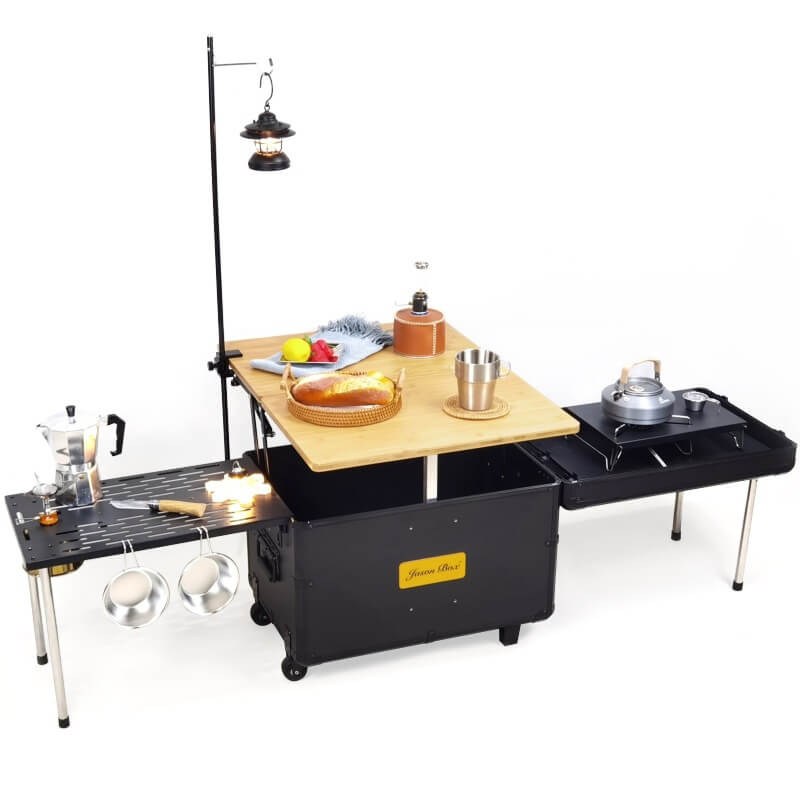 box camp kitchen T-Black™ Portable Camping Kitchen Box With Lamp Holder-Tryhomy